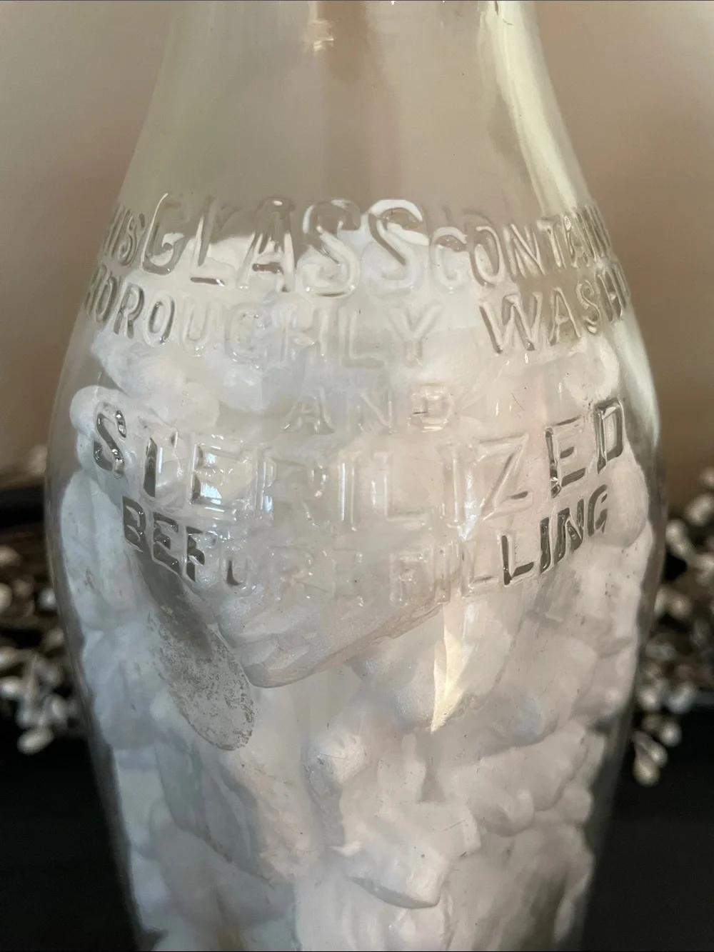 Vintage Quart Clear Glass Decorative Milk Bottle.